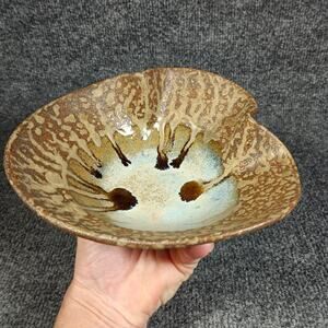 David Salk 1995 Studio Art Pottery Organic Stoneware Bowl Drip Glaze Hand Thrown